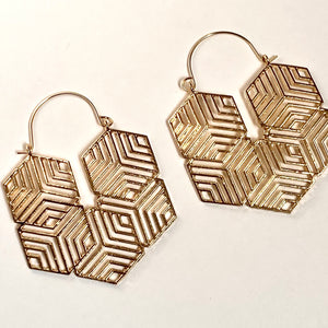 "Honeycomb" Hoops -Gold