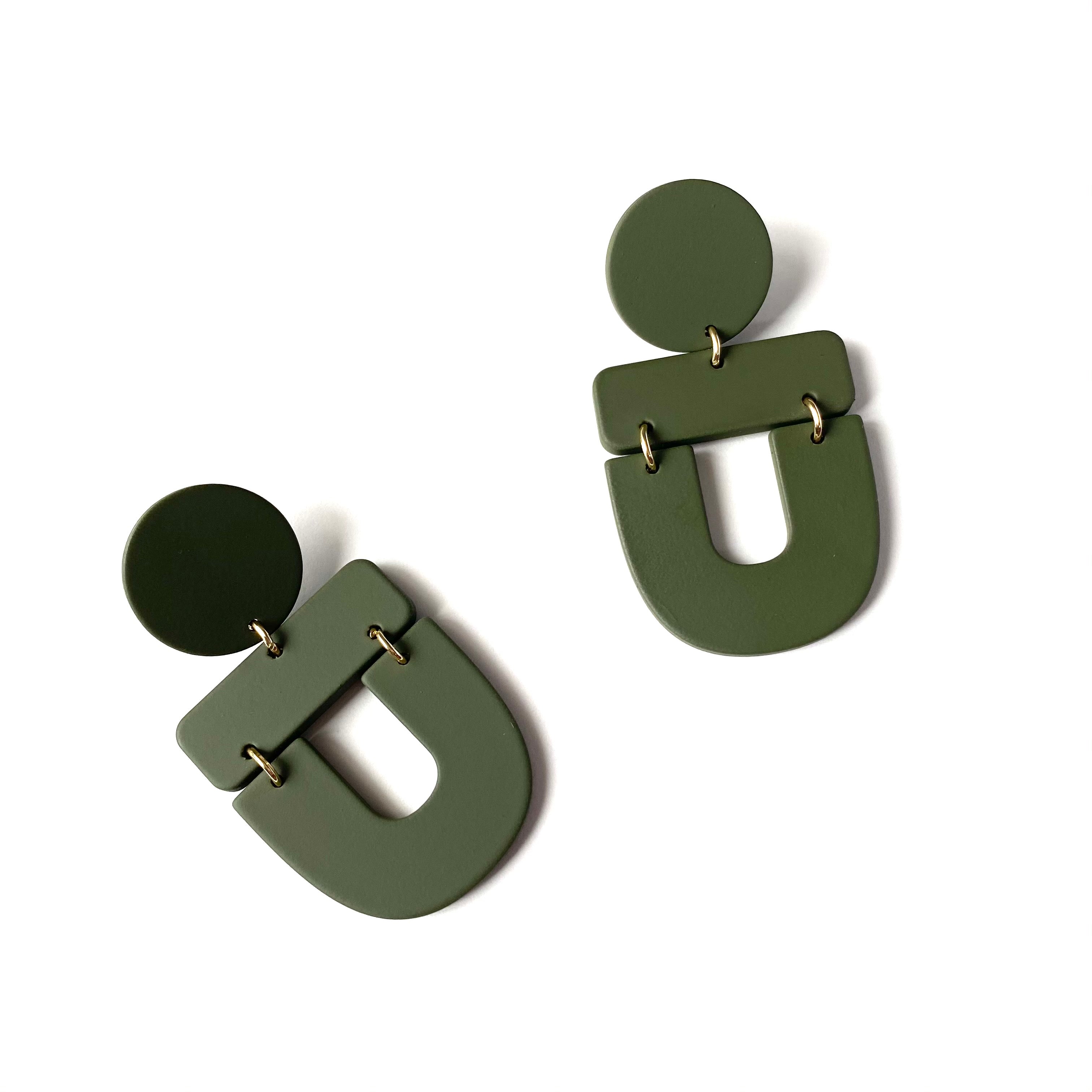 “Soldiers” Army Green Abstract Earrings