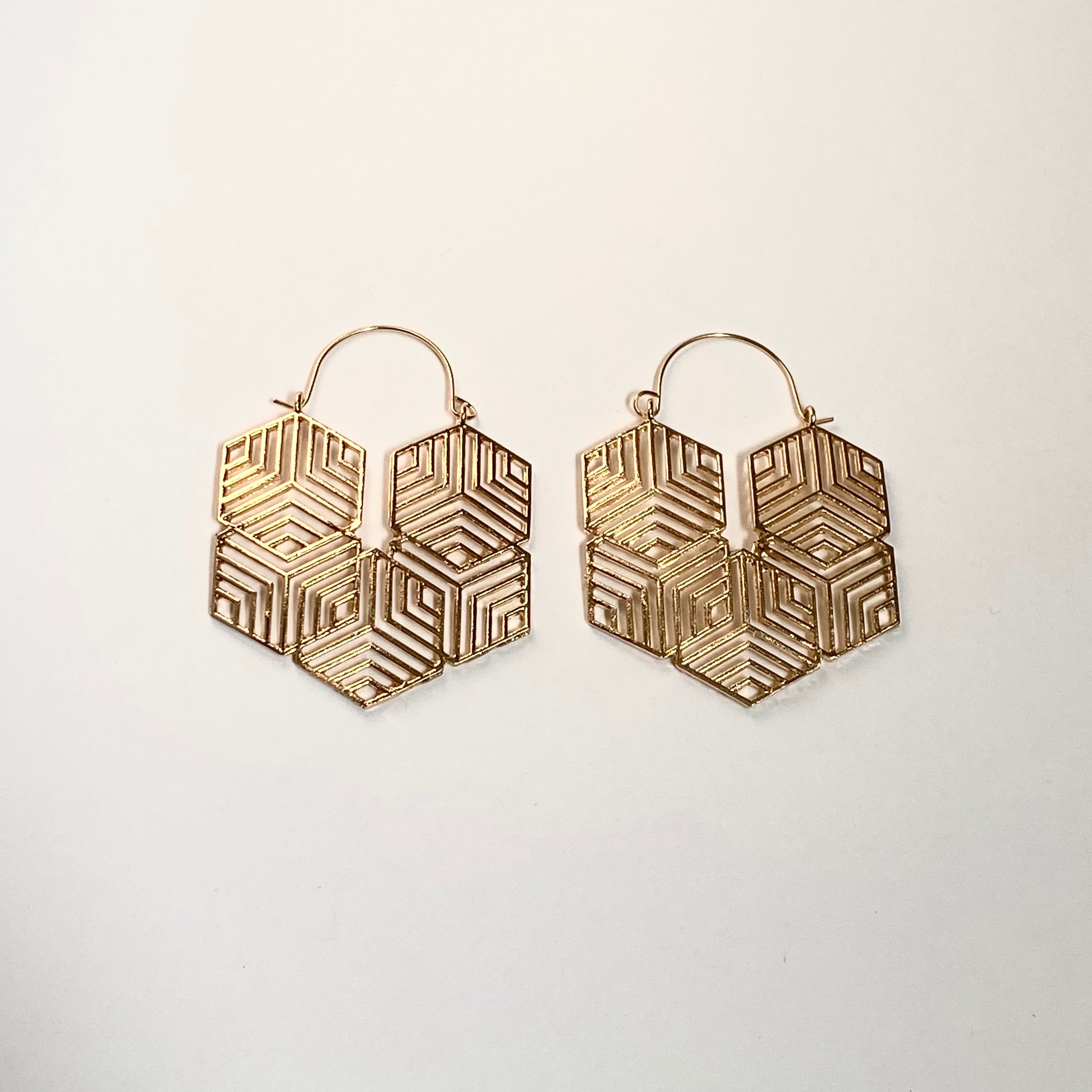 "Honeycomb" Hoops -Gold