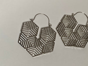 "Honeycomb" Hoops -Silver