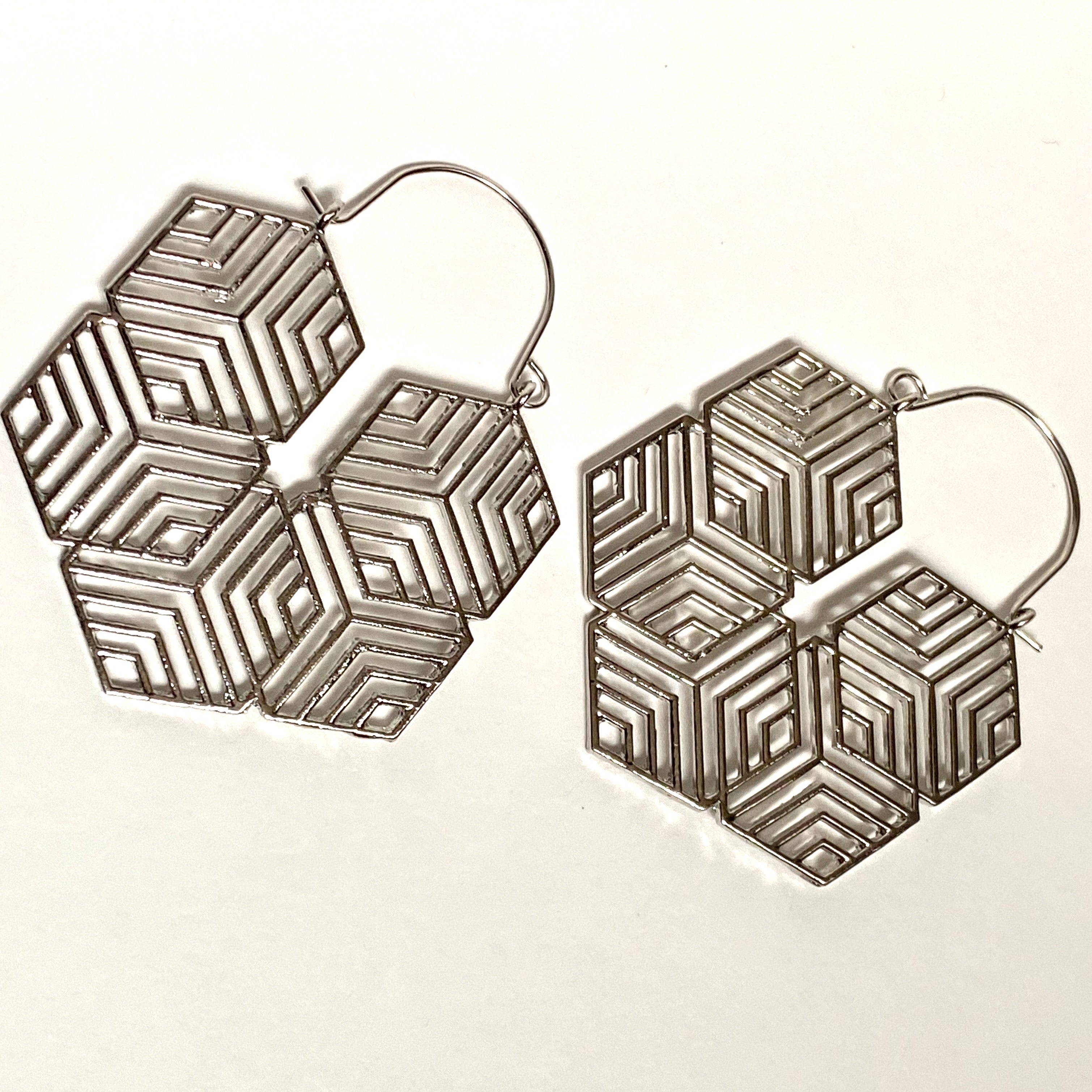 "Honeycomb" Hoops -Silver