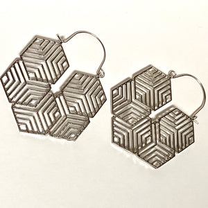 "Honeycomb" Hoops -Silver