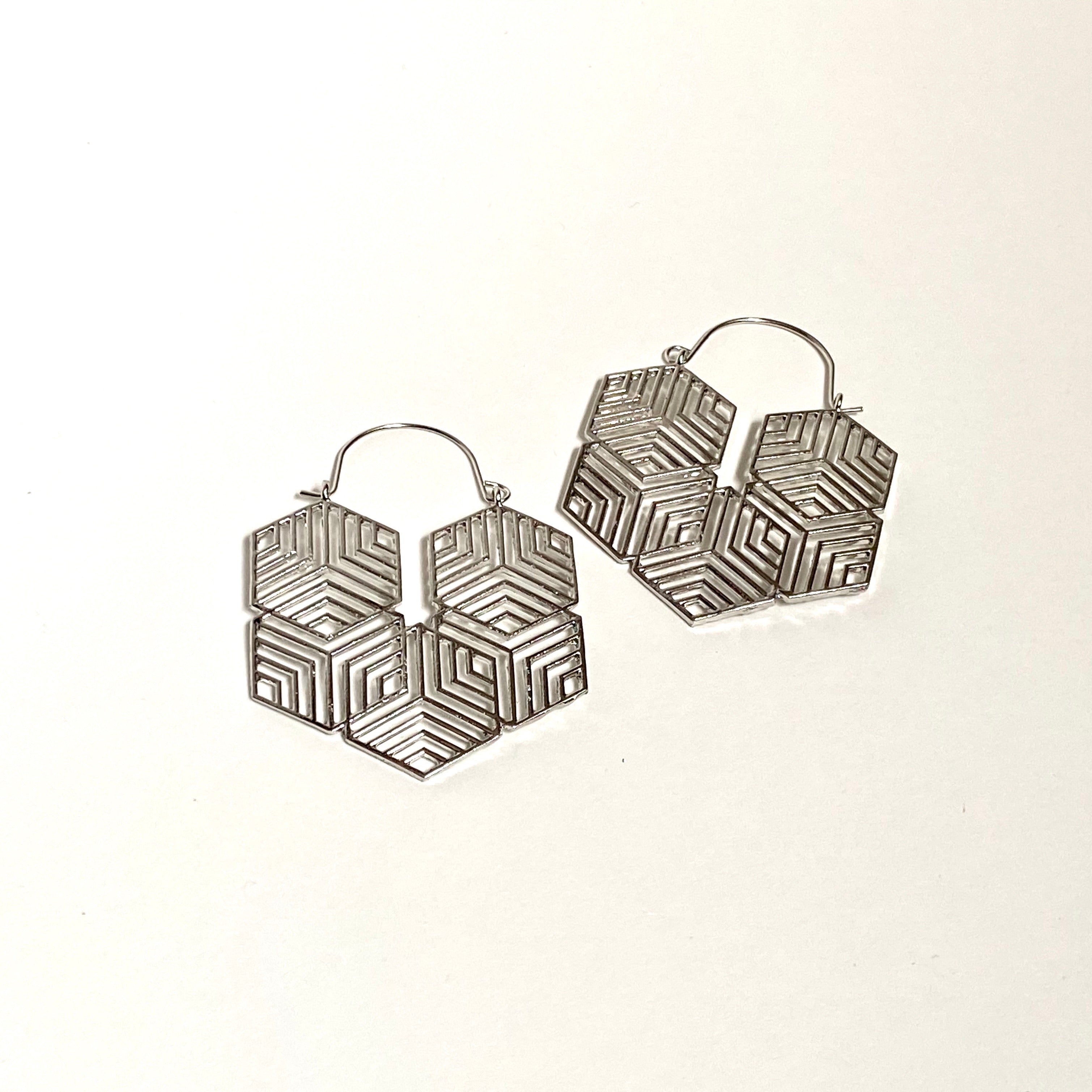 "Honeycomb" Hoops -Silver