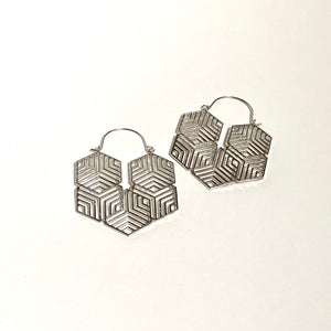 "Honeycomb" Hoops -Silver