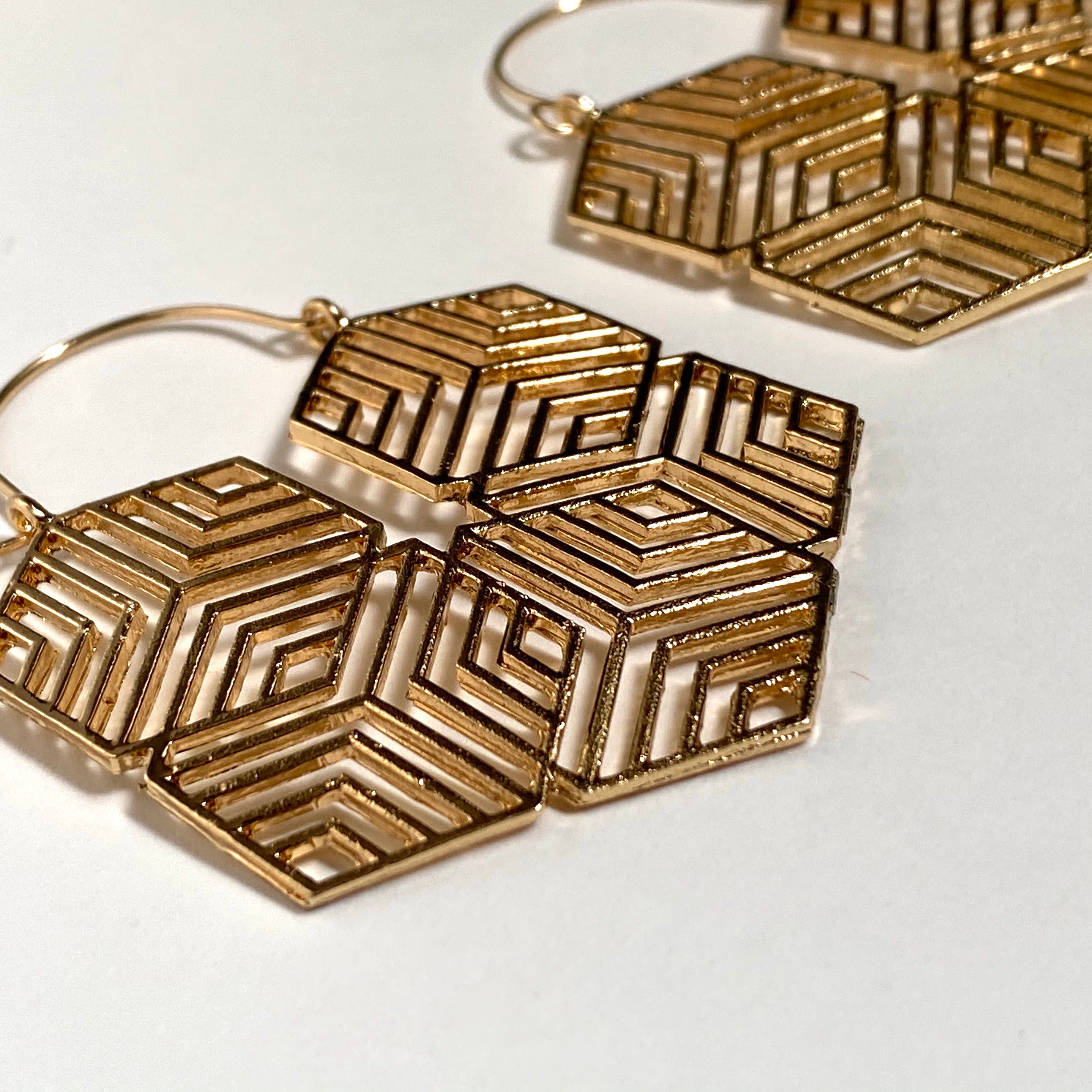 "Honeycomb" Hoops -Gold