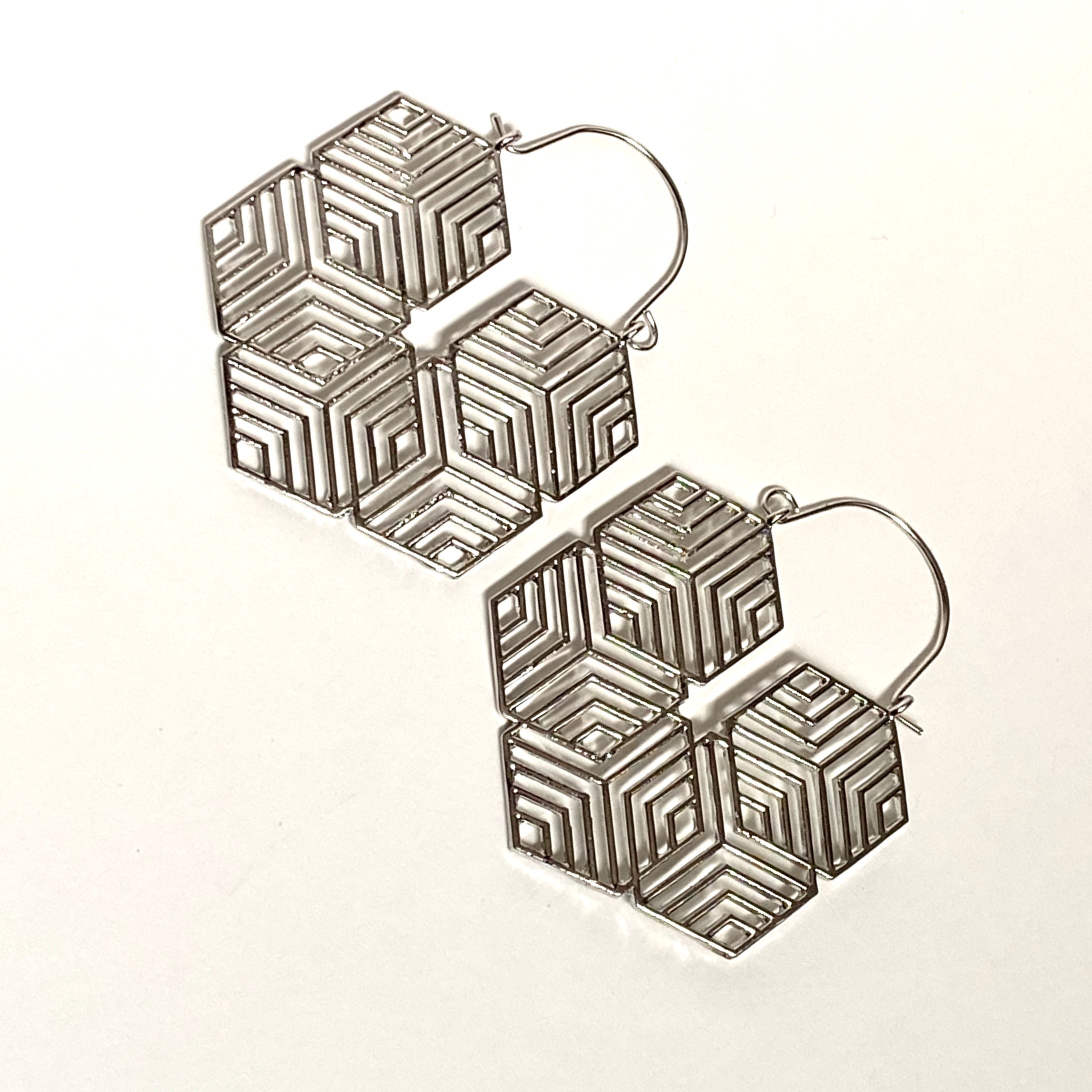 "Honeycomb" Hoops -Silver