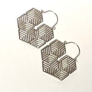 "Honeycomb" Hoops -Silver