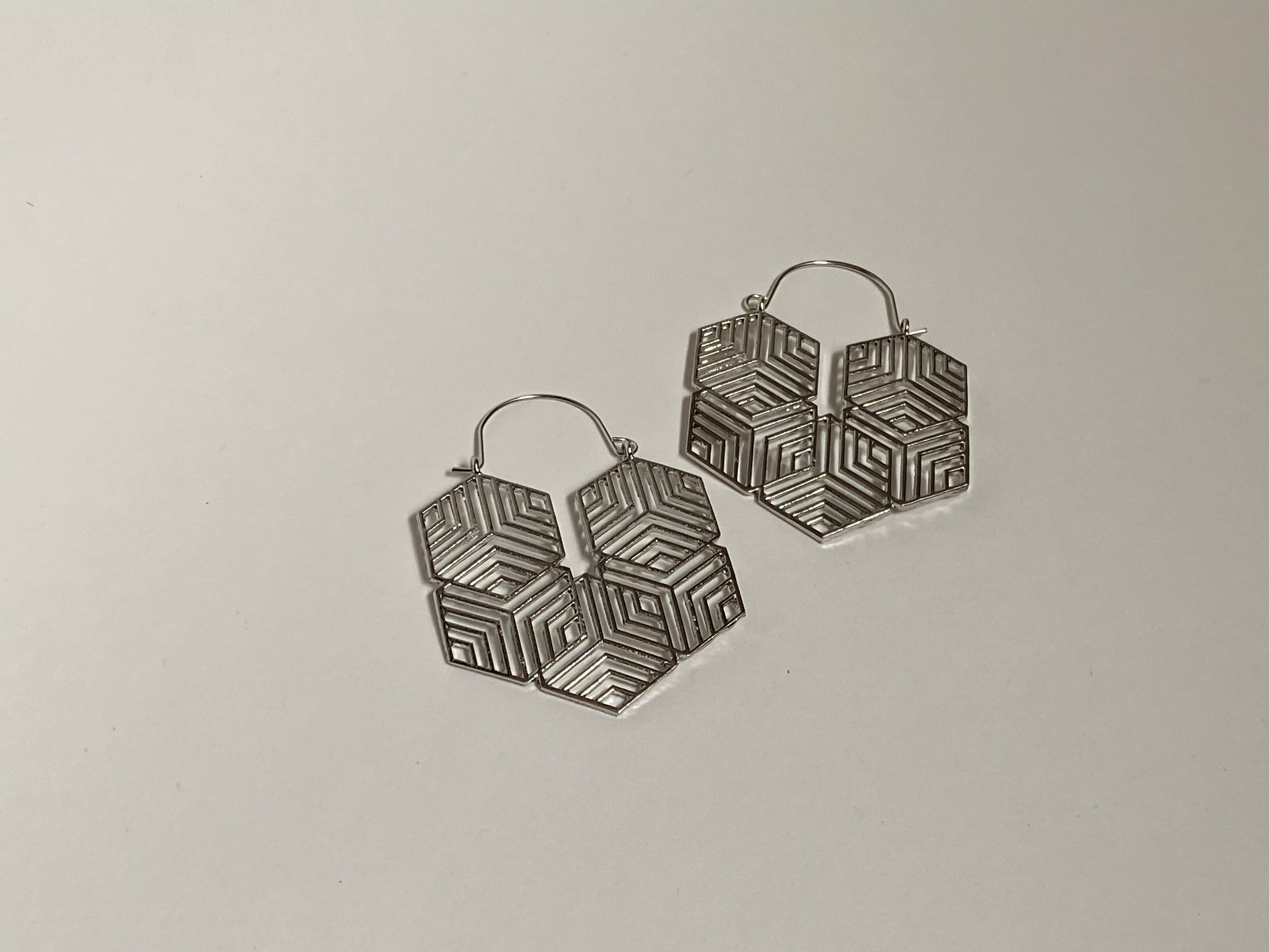 "Honeycomb" Hoops -Silver