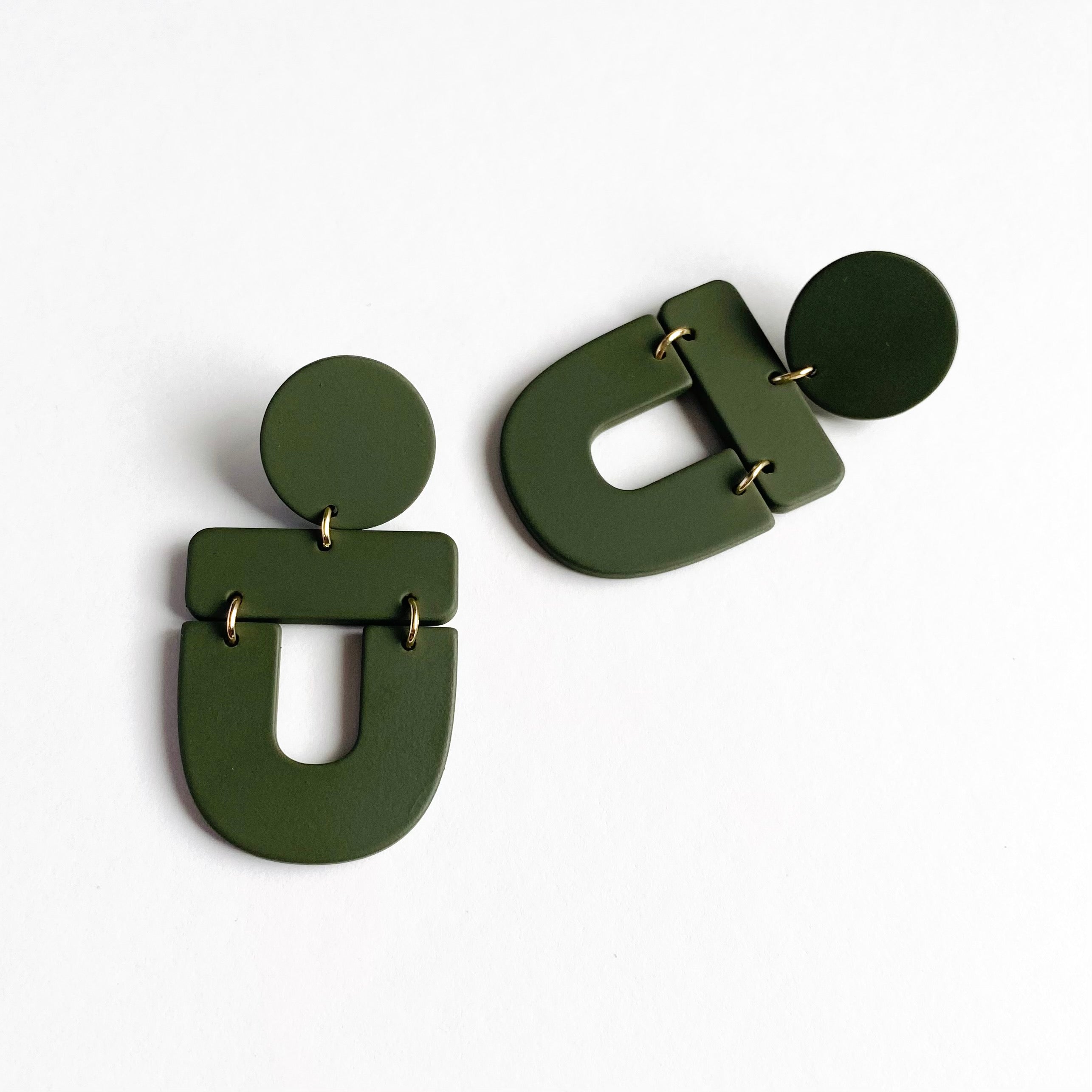 “Soldiers” Army Green Abstract Earrings