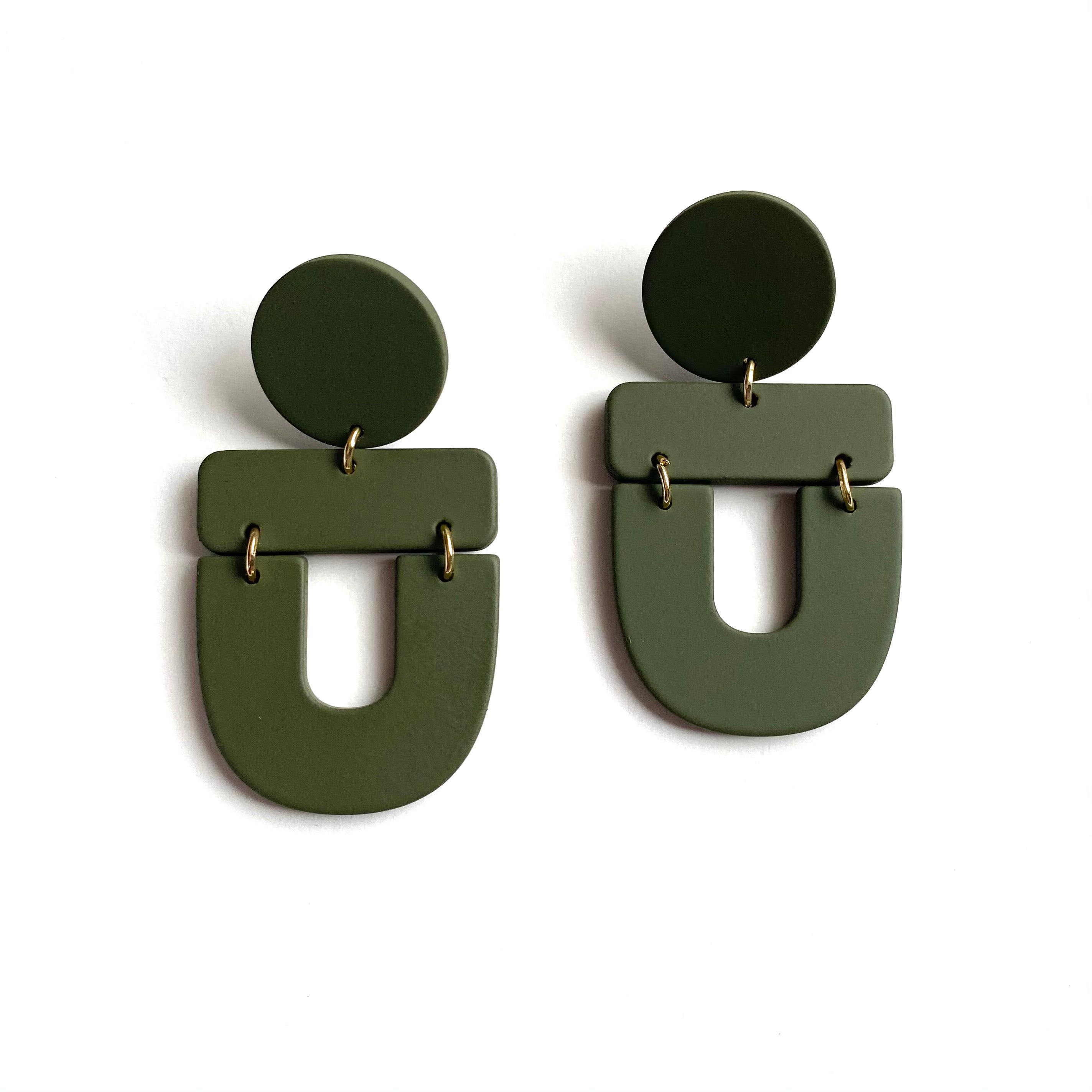 “Soldiers” Army Green Abstract Earrings