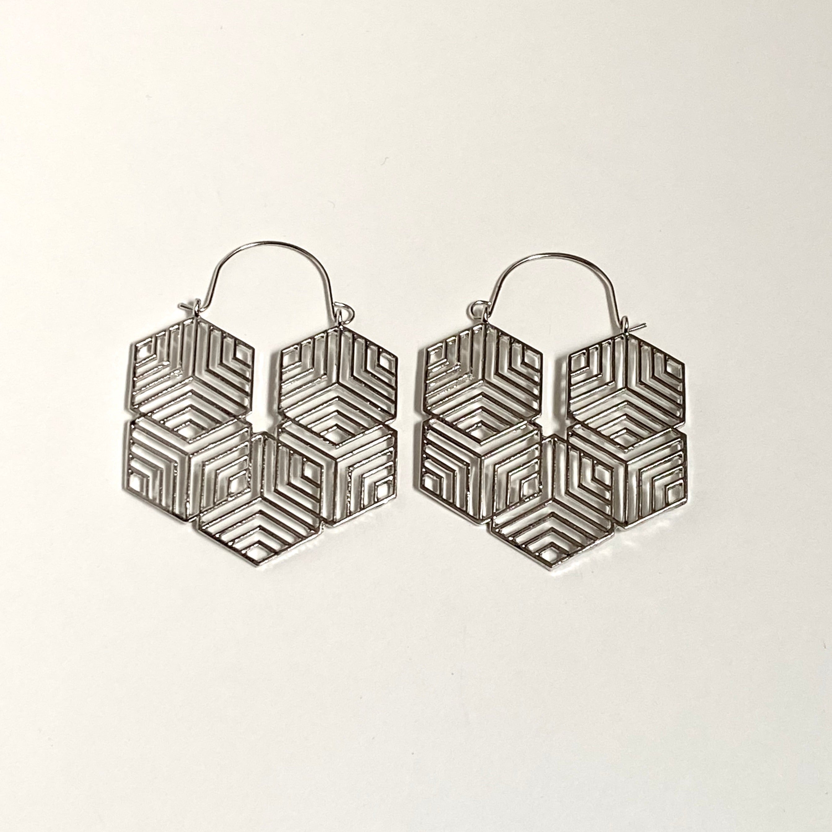 "Honeycomb" Hoops -Silver