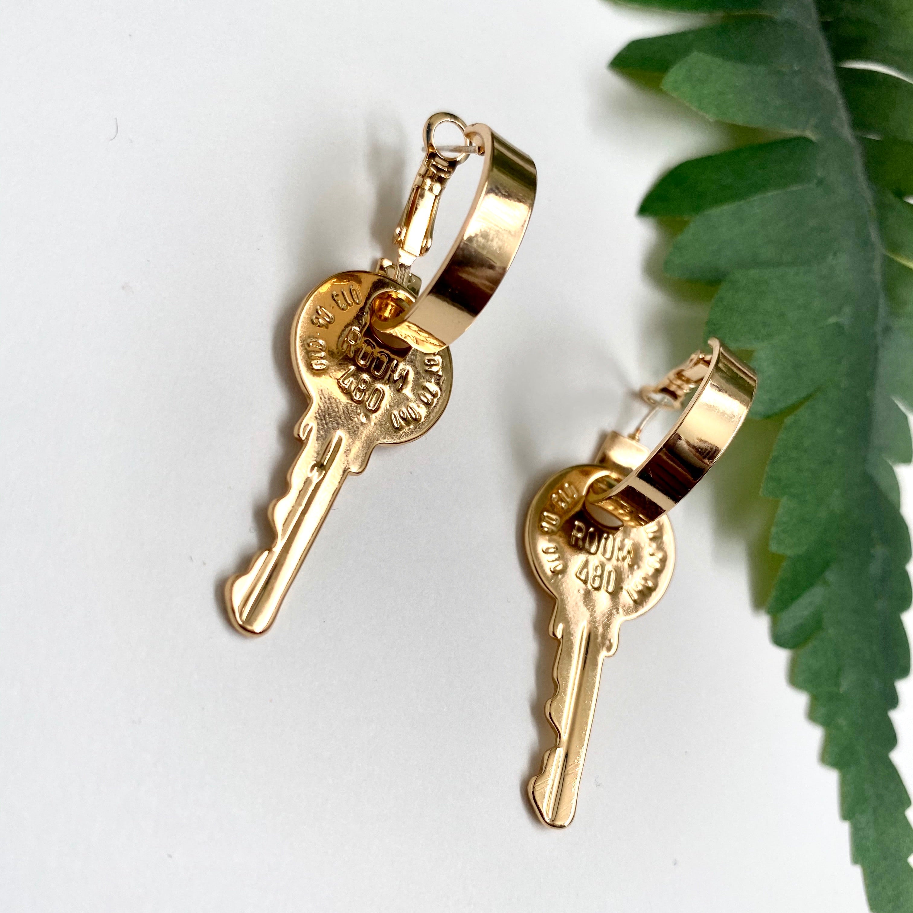 On Lock” Gold Key Earrings – Honey and Bananas