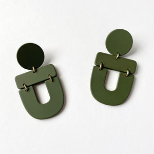 “Soldiers” Army Green Abstract Earrings