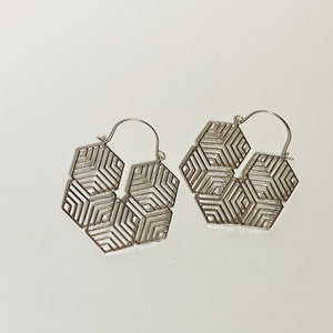 "Honeycomb" Hoops -Silver